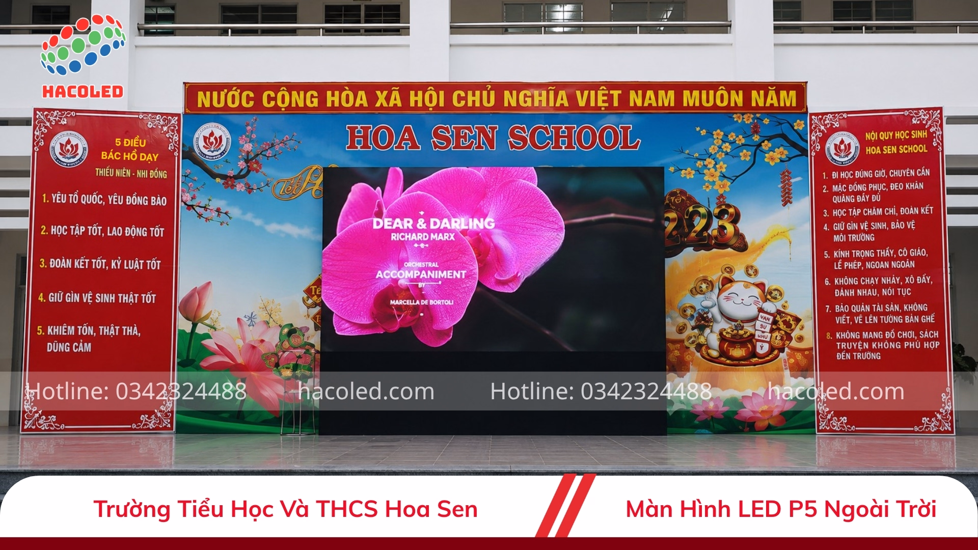Lắp Đặt Màn Hình LED P5 Ngoài Trời Tại Trường Tiểu học và THCS Hoa Sen