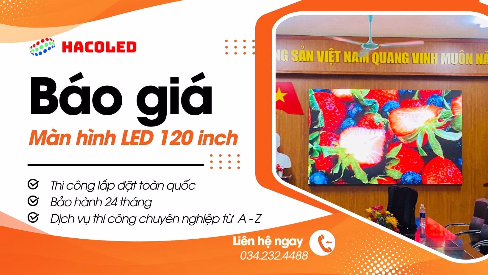 Thi công Màn hình LED 120 inch trong nhà, ngoài trời