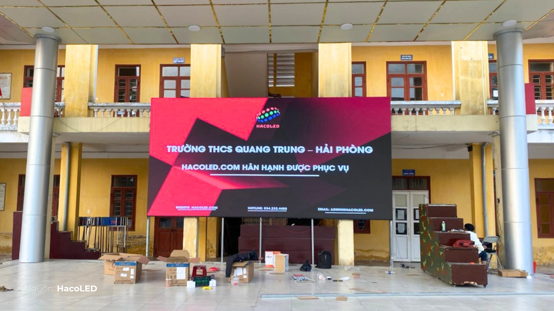 Màn hình LED P5 ngoài trời lắp đặt tại Trường THCS Quang Trung - Hải Phòng