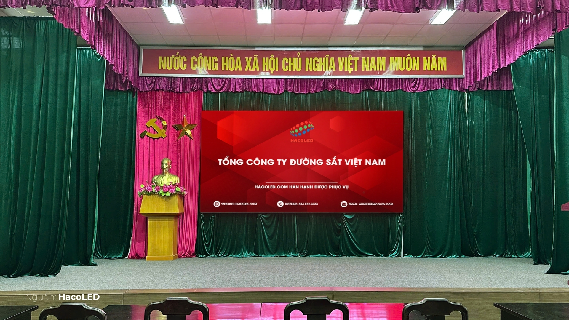 Màn hình LED P3 trong nhà lắp đặt tại Hội trường - Tổng Công ty Đường sắt Việt Nam - Gia Lâm