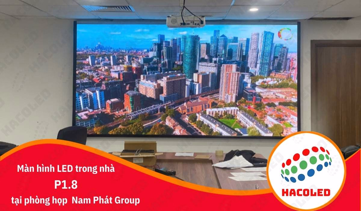 Lắp đặt màn hình LED P1.8 trong nhà tại phòng họp Nam Phát Group