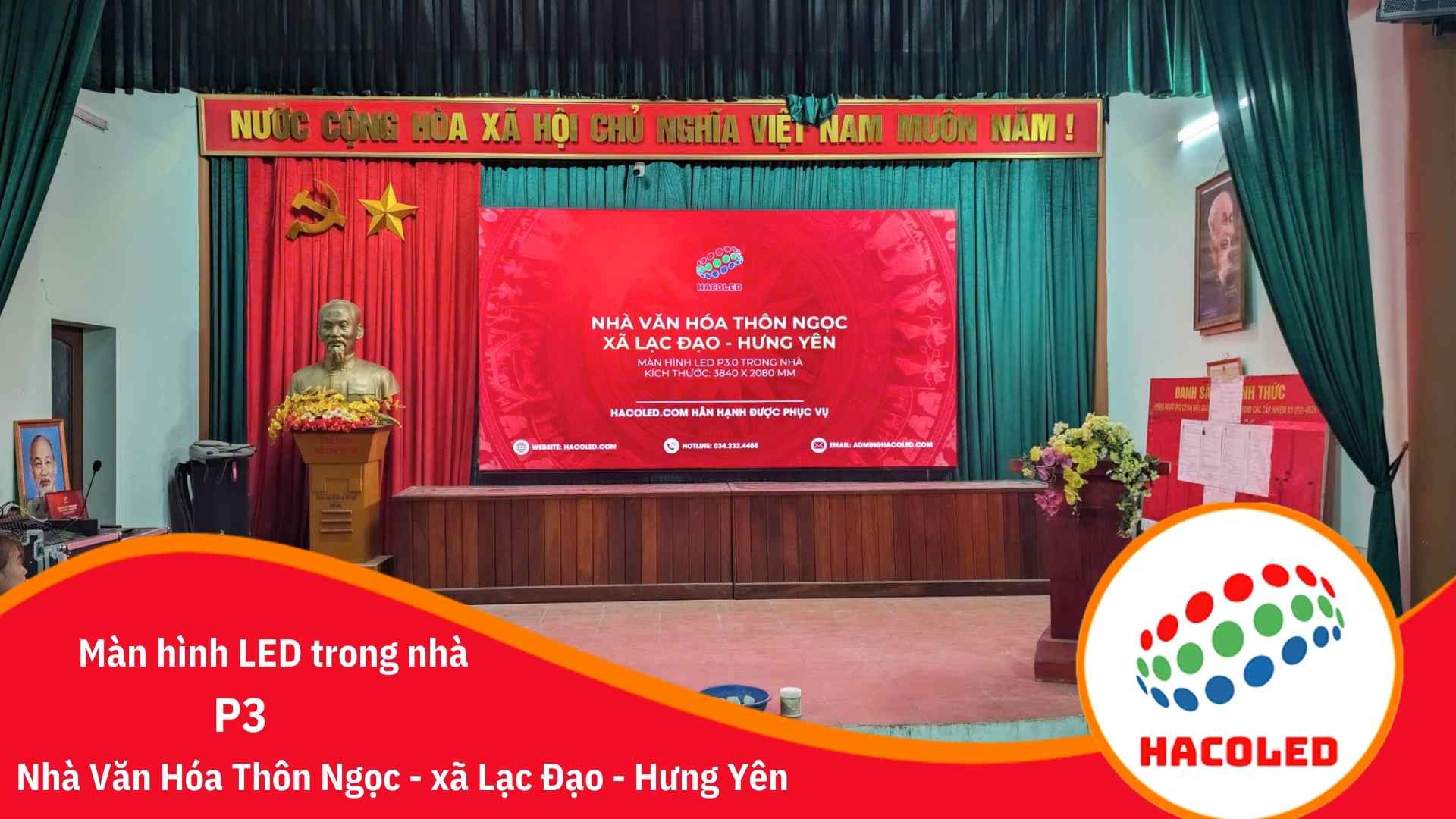 Lắp đặt màn hình LED P3 trong nhà tại thôn Ngọc – Hưng Yên