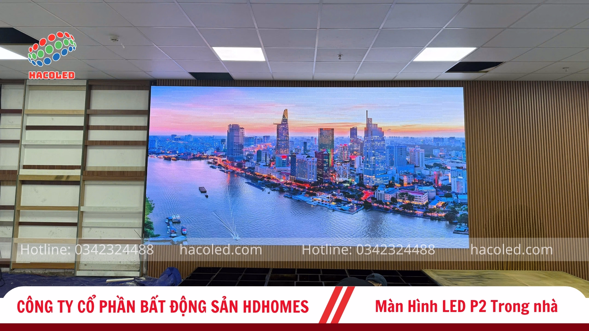 Lắp đặt màn hình LED P2 trong nhà tại Công Ty Cổ Phần BĐS HDHOMES 4 lap-dat-man-hinh-led-p2-trong-nha-bđs-hdhomes